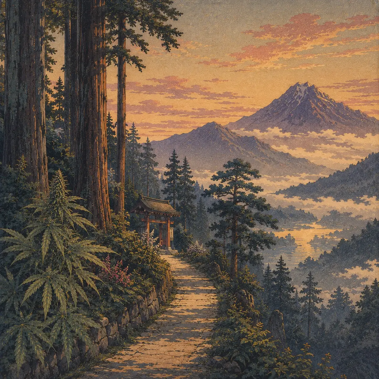 Atmospheric forest artwork inspired by Auto Jack Herer cannabis genetics