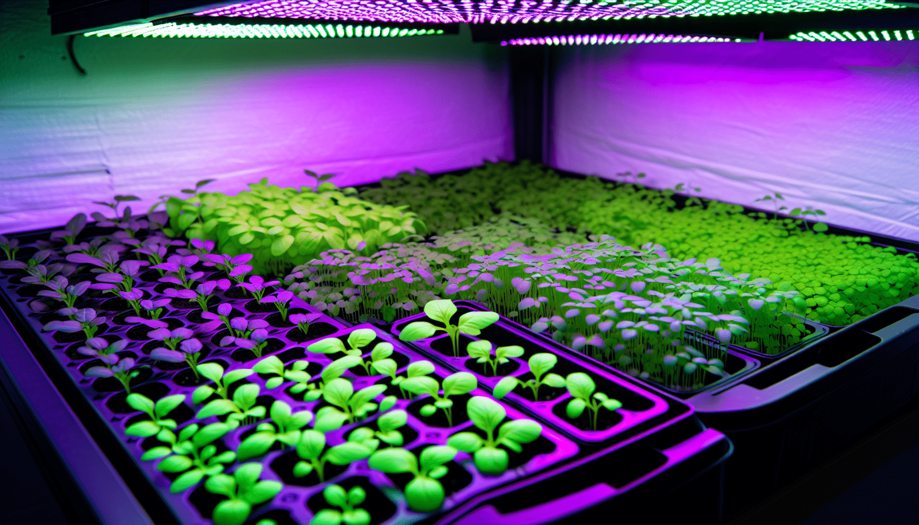Seedlings under grow lights