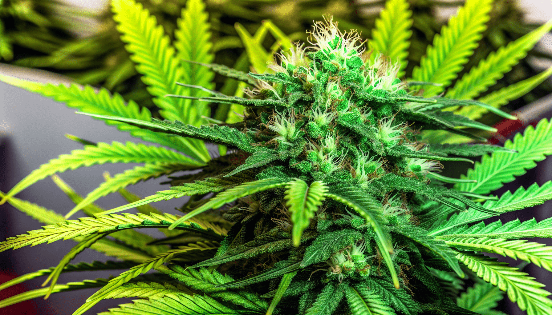 A cannabis plant with visible aromatic compounds and terpenes