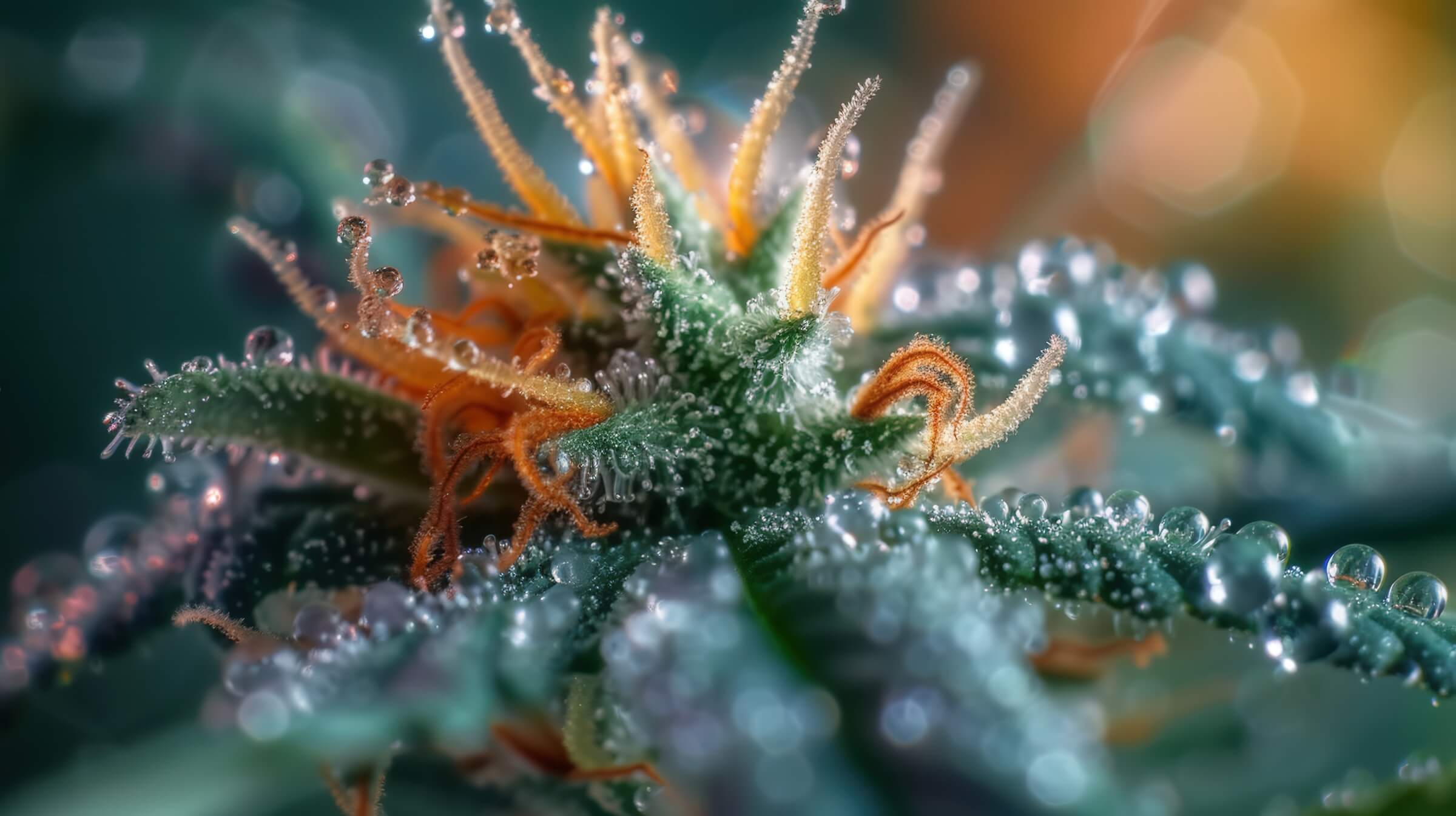 Close-up macro photo of cannabis trichomes showing milky white color under magnification