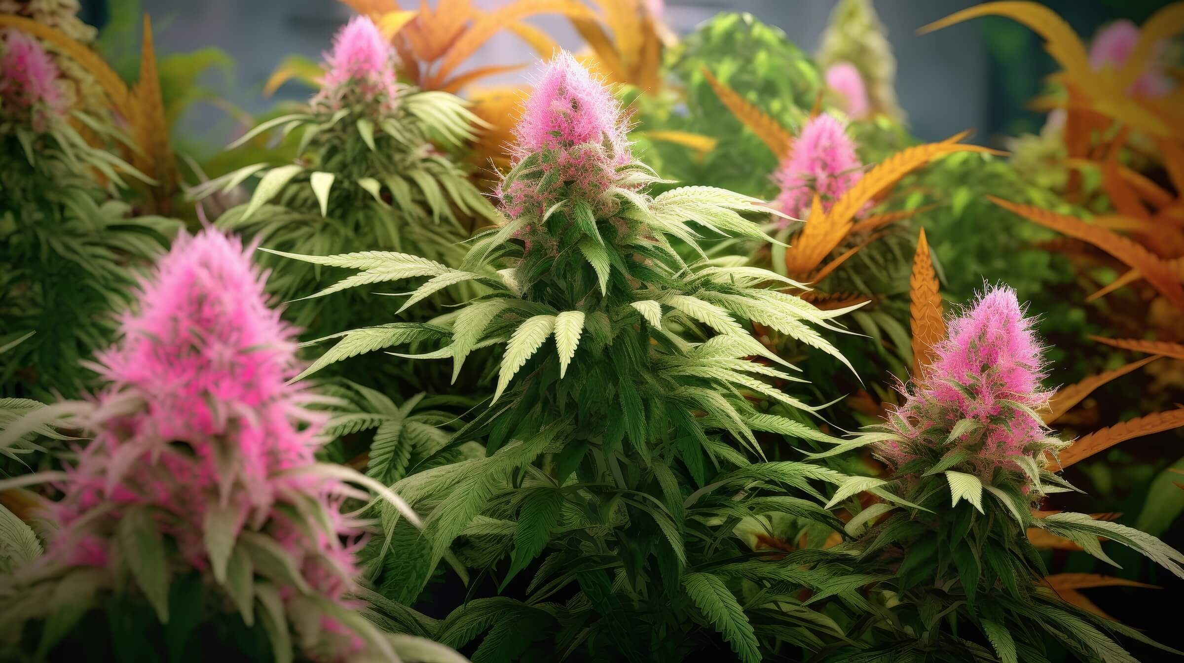 Healthy female cannabis plant with dense flower buds from feminised seeds