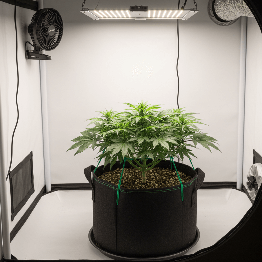 Growing cannabis in small spaces using compact strains, LST training, and LED lighting