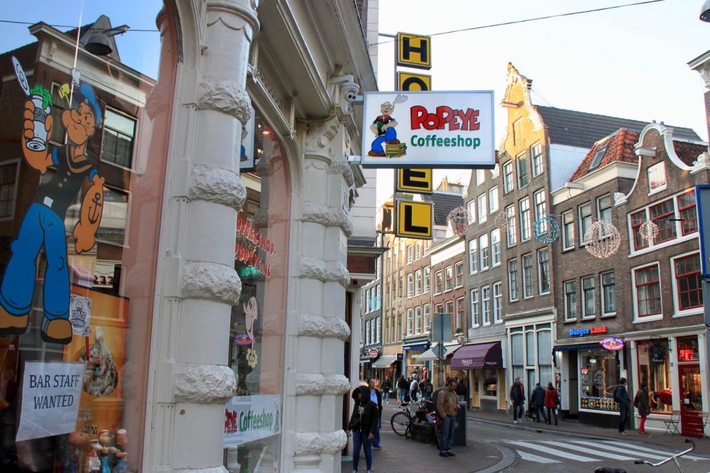 Popeye Coffeeshop Amsterdam — where Jess first tried Amnesia Haze in the late 1990s, one of the venues that defined the strain's reputation