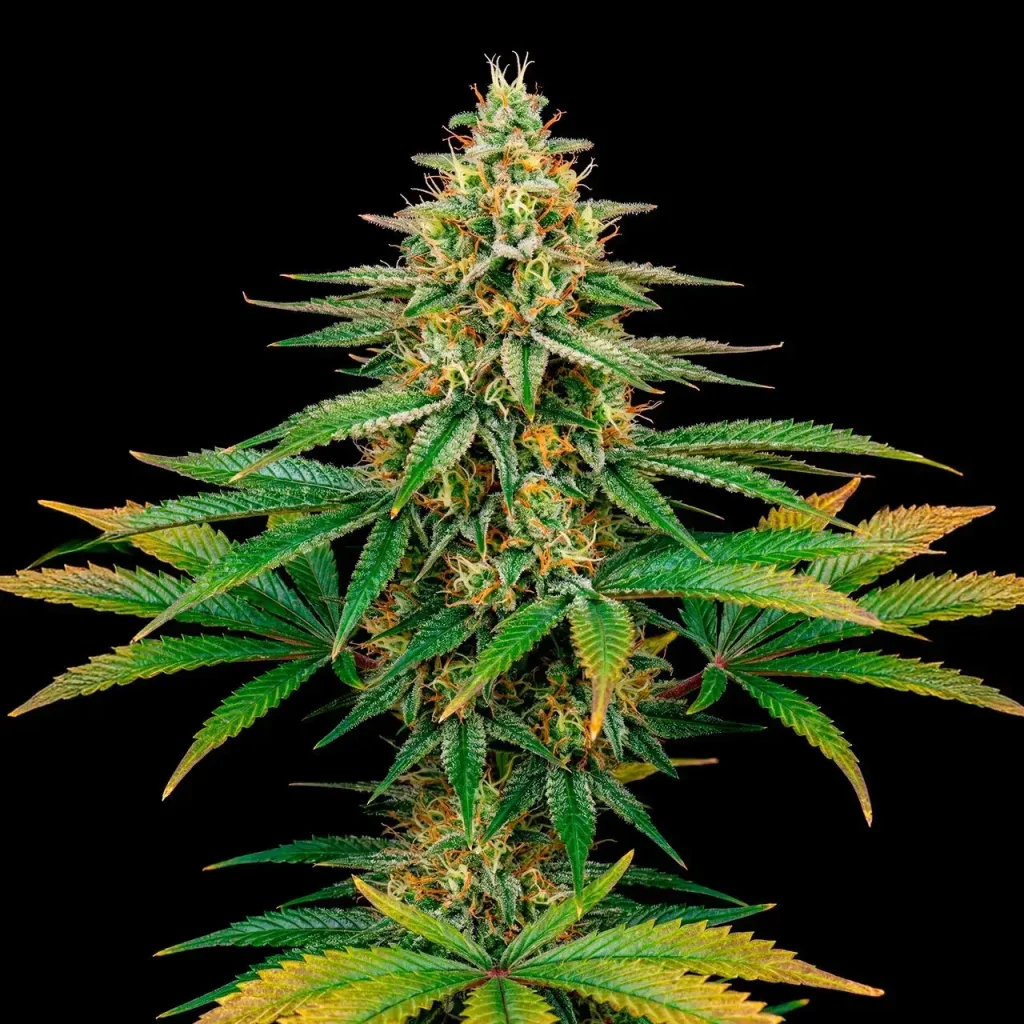 Acapulco Gold feminised plant in full flower with dense golden colas and orange pistils