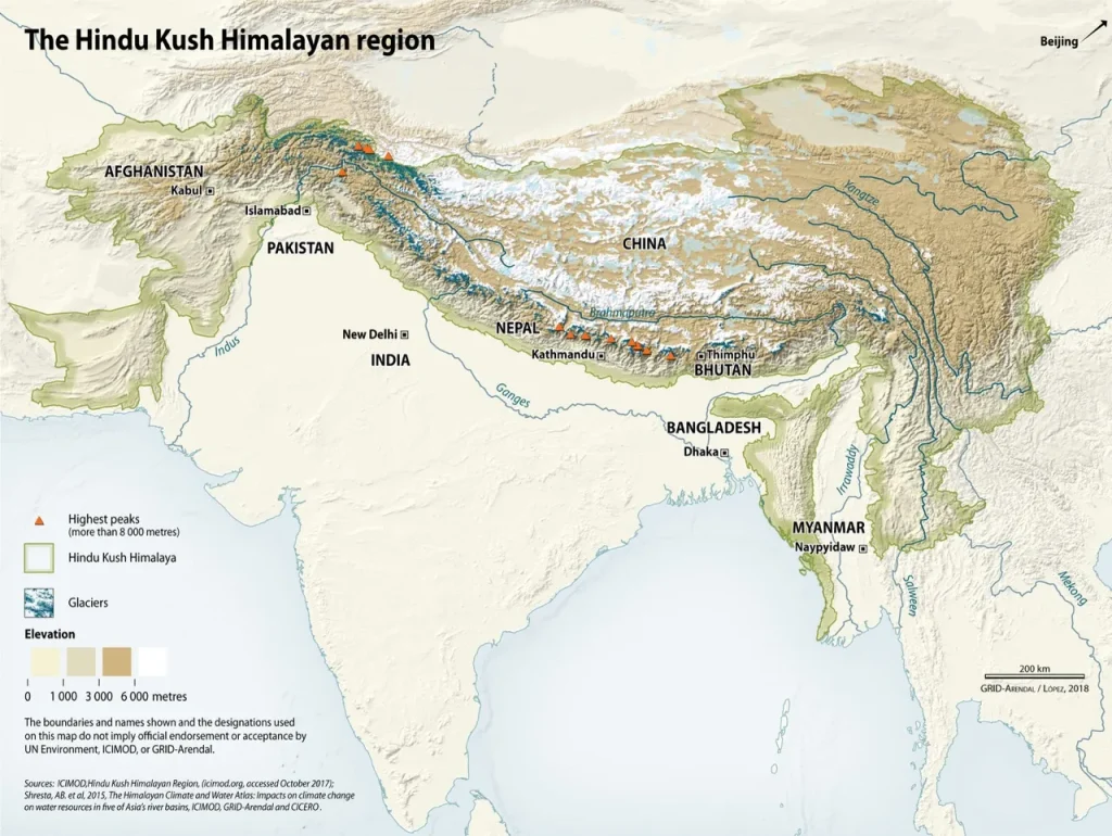 Map of the Hindu Kush Himalayan region across Afghanistan and Pakistan where the Hindu Kush strain originated